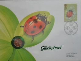 Münzbrief oder Glücksbrief mit 1 Rappen Stück