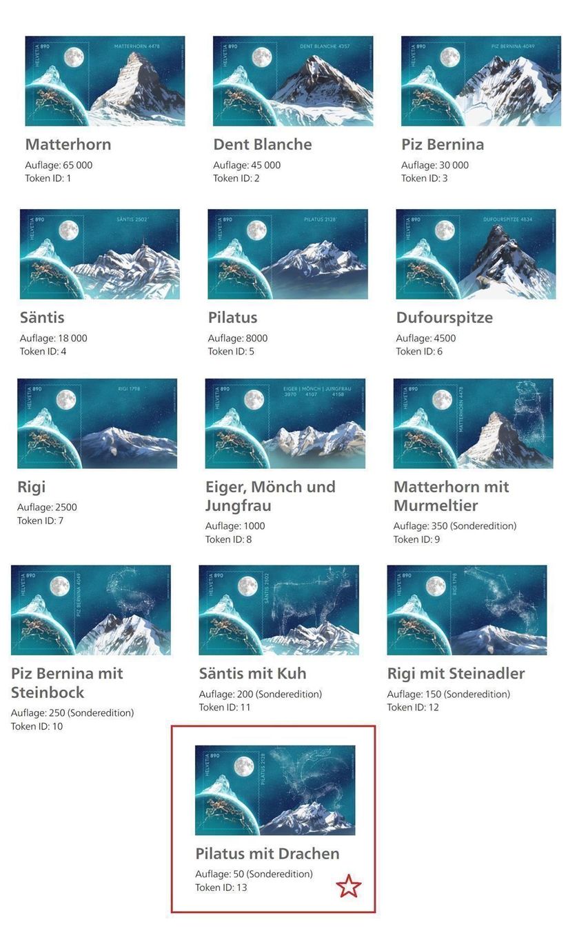 Tutti i francobolli: Swiss Crypto Stamps ID:1-13 – Nuovo (secondo la descrizione) da Baar venduto da CryptoShop