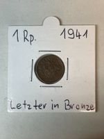 1 Rappen 1941 – LETZTER BRONZE-JAHRGANG – vorz-unz