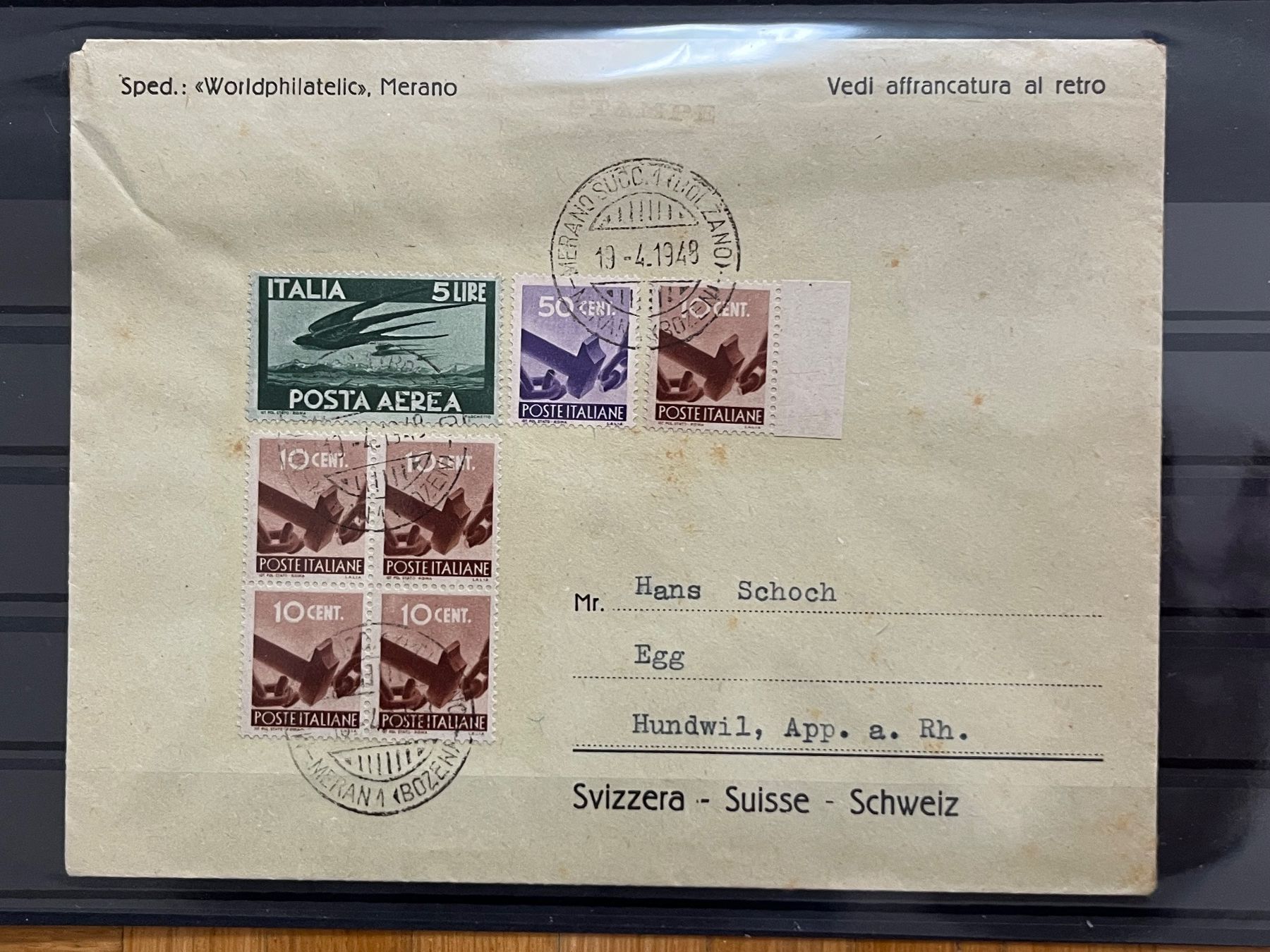 Tutti i francobolli: Brief Merano nach Hundwil, 1948 – Usato da Romanshorn venduto da luxcollect