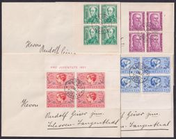 1937, Viererblöcke PJ: J81-J84 VIER Briefe: SCHOREN (BE) LP!