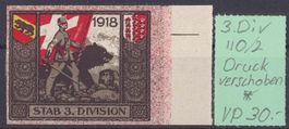 Steckkarte I. WK 1914/18 .... Stab 3. Division Druck verscho