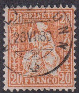 Alle Briefmarken: Sitzende Helvetia "20",Zweikreis++++ – Gebraucht aus Samnaun-Compatsch von Marken-Murk