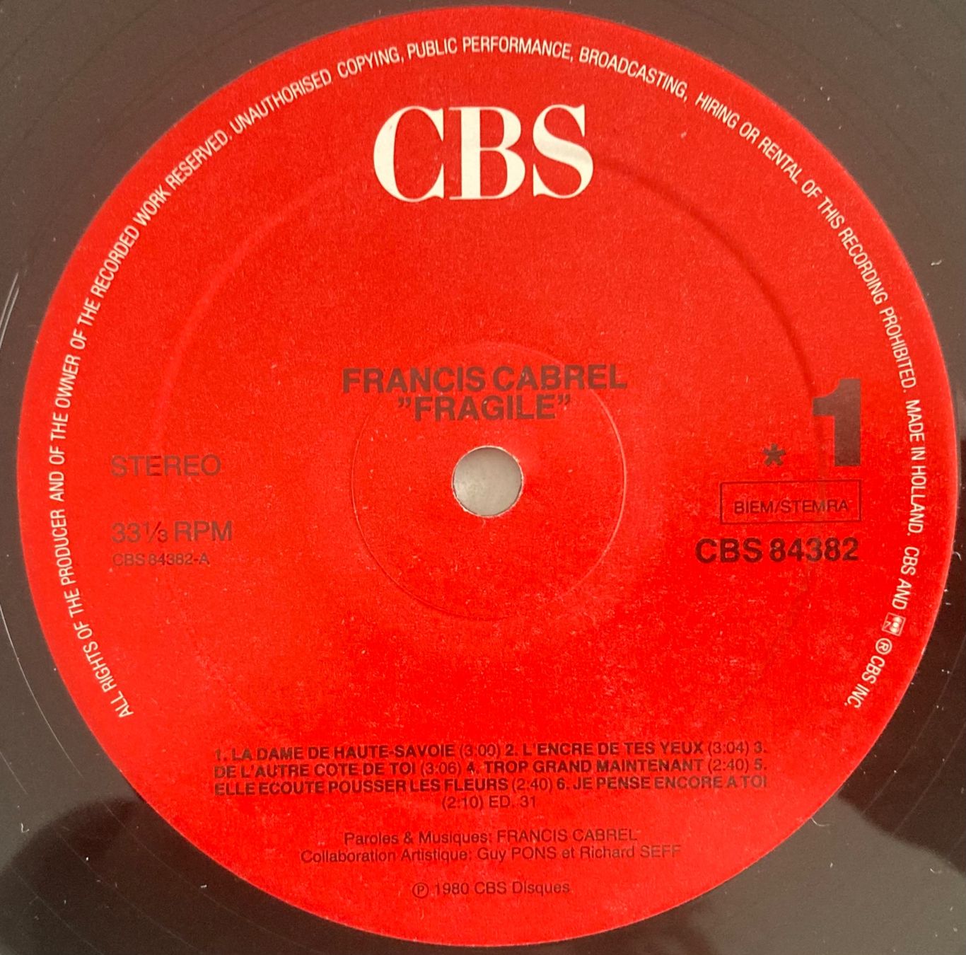 Dischi in vinile: FRANCIS CABREL - FRAGILE – Usato da Poliez-Pittet venduto da Newtown-Records 3
