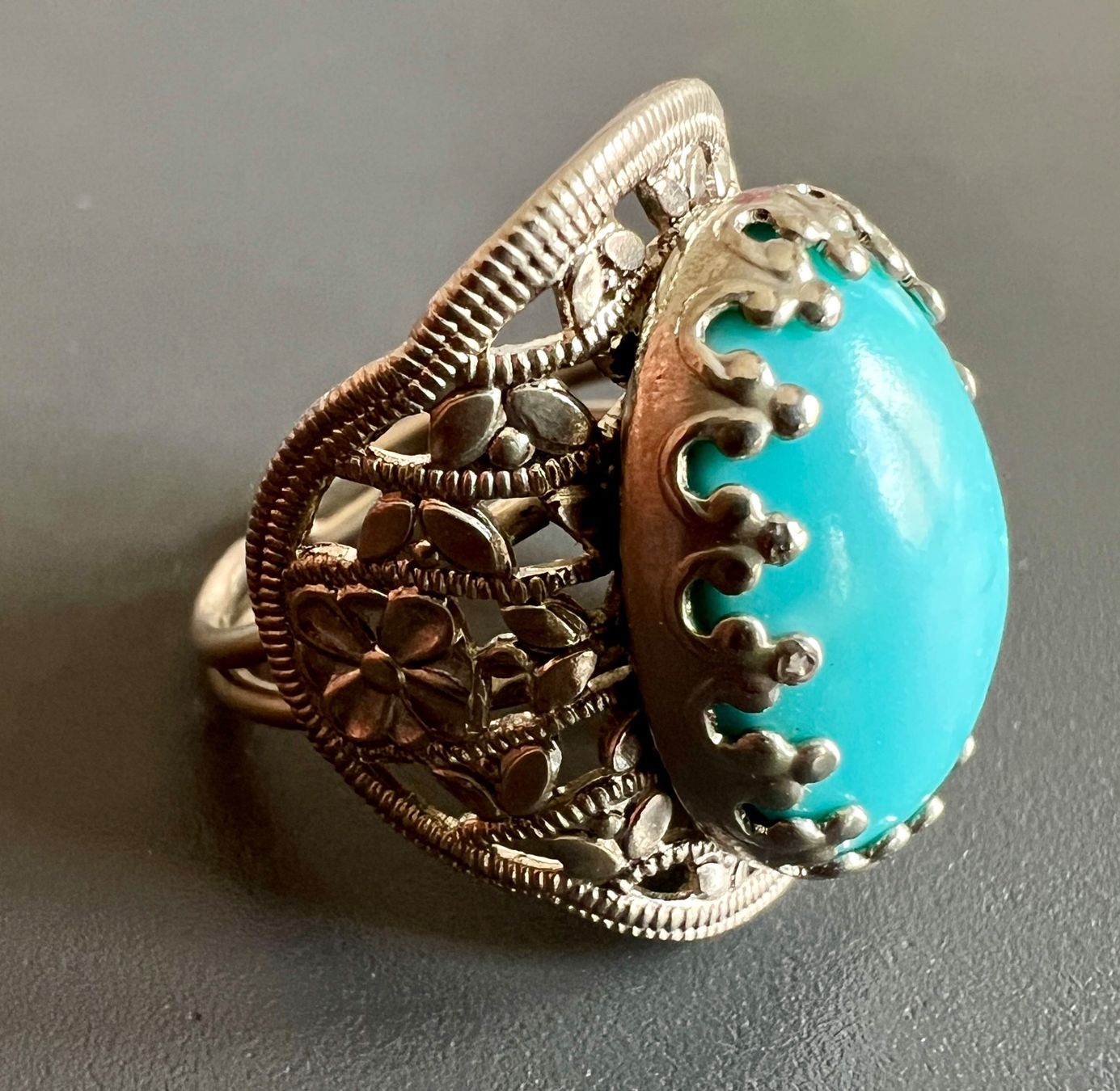 Anelli: Filigranring mit türkisfarbenem Cabochon – Usato da Chur venduto da Penting1935 3