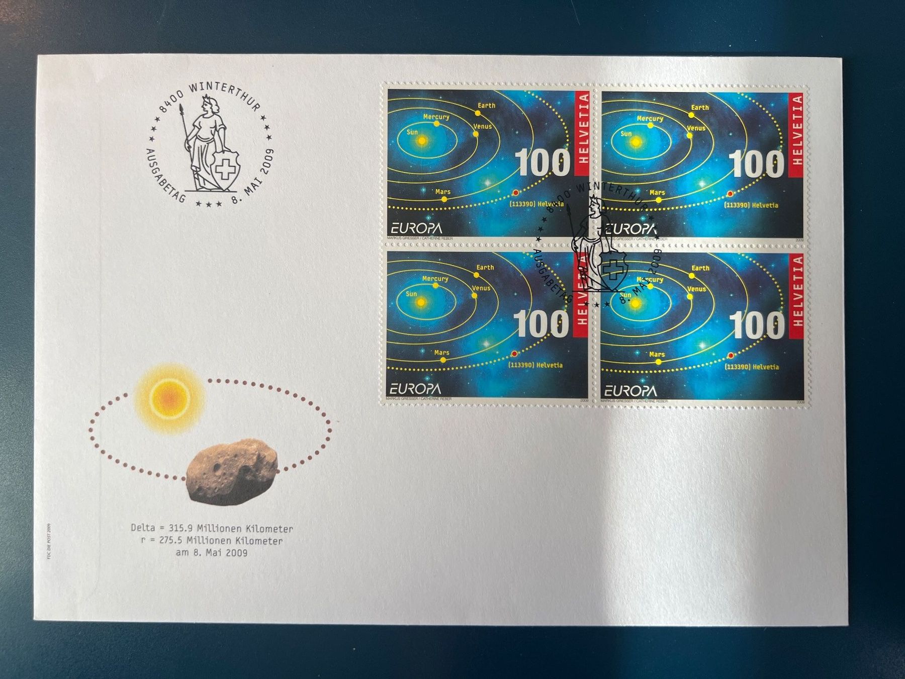Tutti i francobolli: Brief, Asteorid , 2009, Viererblock, gestempelt – Usato da Oberhasli venduto da Sicurezza