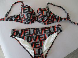 Bikini, Marke Rösch, Oberteil 42/B, Hose 40, noir/rot/weiss