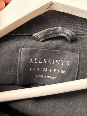 All saints short jeans jacket with glitter sleeves 
