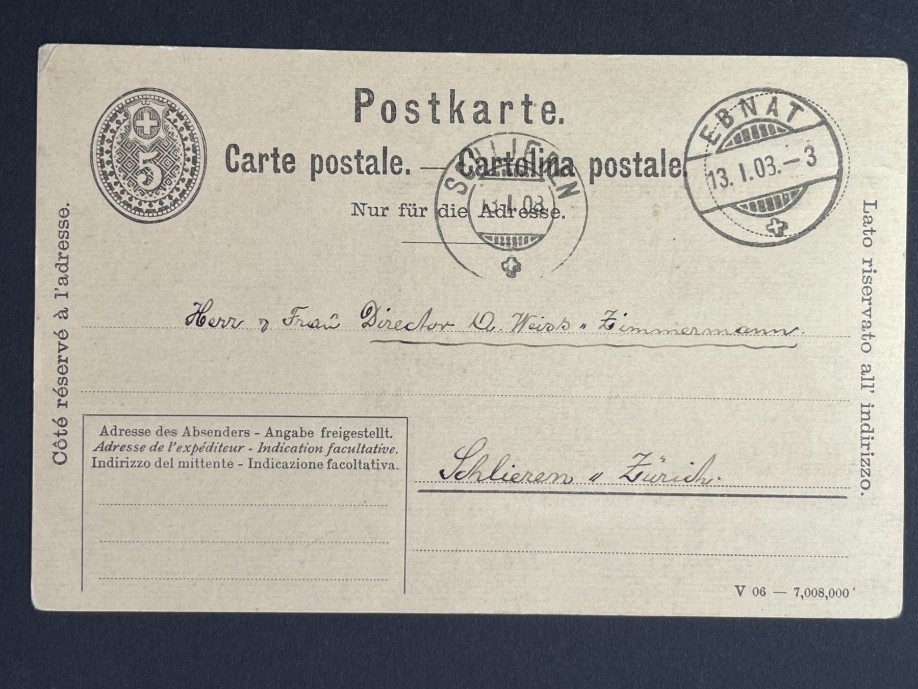 Alle Briefmarken: Postkarte - Ebnat 1908 !!! – Gebraucht aus Steg VS von _vinci_ 1
