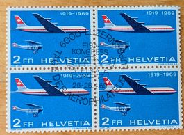 Viererblock "50 Jahre Flugpost"/Aerophilatelie (1969) •