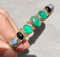 Armspange Vintage Style Gold mit Onyx/Chalcedony/Lapislazuli