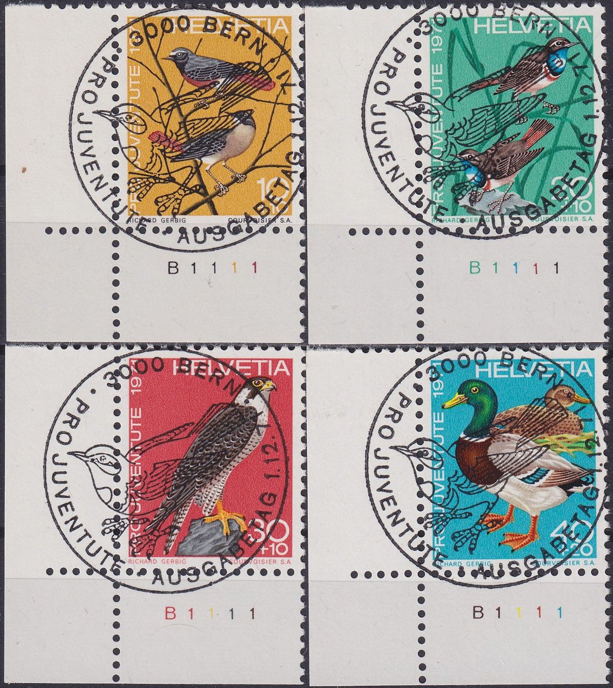 Tutti i francobolli: 1971, J236-J239 "Pro Juventute" + ET-Vollstempel +Ecktabs. – Usato da Sursee venduto da Luzernerraute