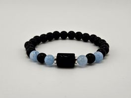 Herrenarmband Sternzeichen Wassermann Holzperlen/Aquamarin