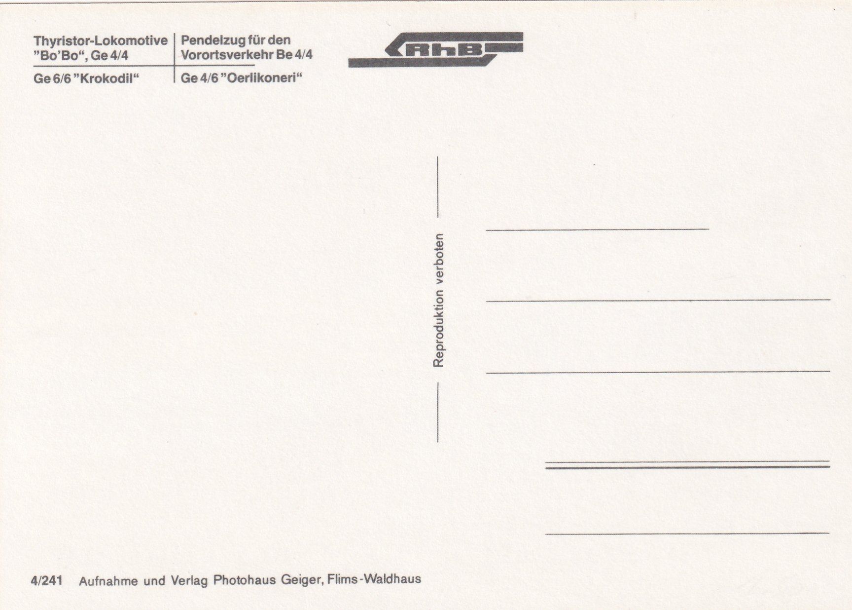 Cartoline postali: Lokomotiven der Rhäthischen Bahn (RhB) /az – Usato da Hombrechtikon venduto da Rudolf07 1