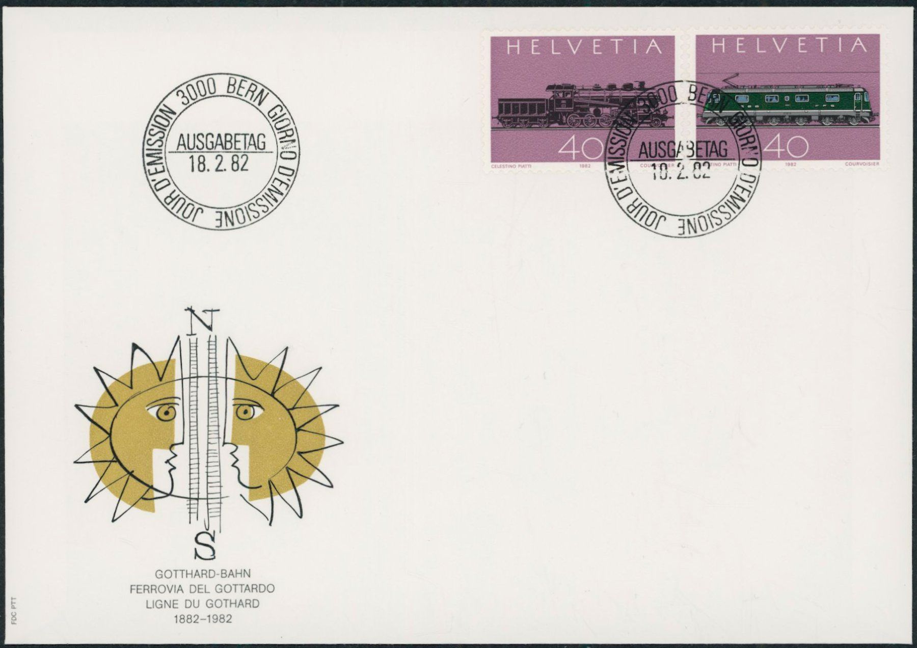 Tutti i francobolli: 1982 - Gotthard Bahn - Ersttagsbrief FDC ET – Usato da Schindellegi venduto da stationary