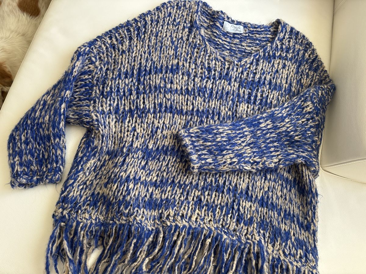 Maglioni & Felpe: Made in Italy Strickpullover mit Fransen, Blau/Beige – Usato da langenthal venduto da rundholz7 3