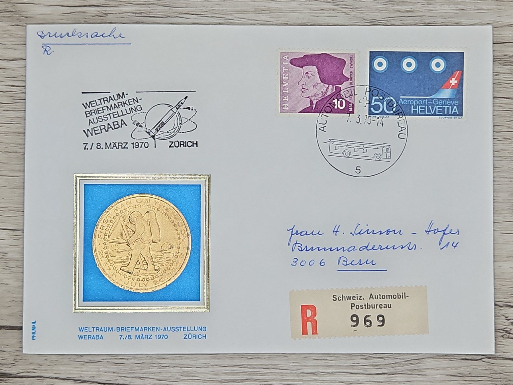 Tutti i francobolli: CL18 Enveloppe + Timbre Suisse 1970 – Usato da Cousset venduto da Patrick_Collections