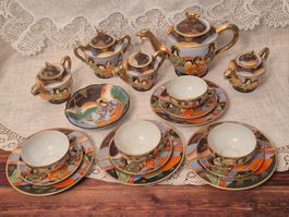 Japan Satsuma Moriage Teeservice handbemalt Vintage
