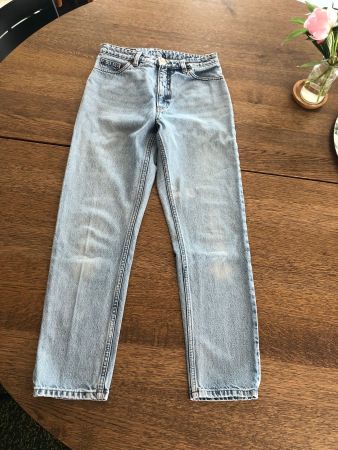 MONKI Women Mom Jeans W27 100% Coton Mid Blue
