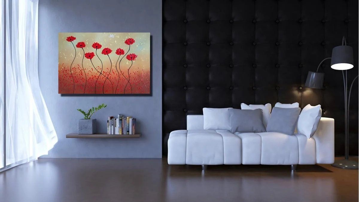 Gemälde: Rote Mohnblumen im Wind – Ölbild 75 x 50 cm – Neu (gemäss Beschreibung) aus Rebstein von binsandboxes.ch 1