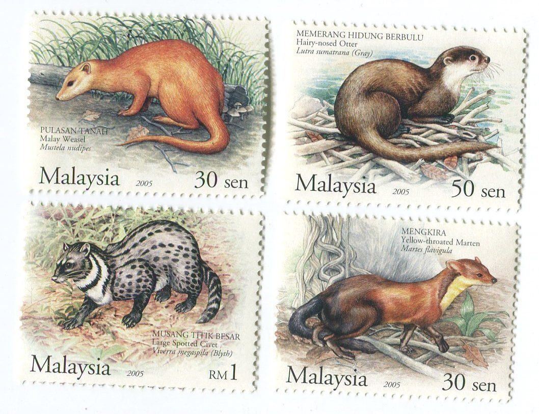Tutti i francobolli: Briefmarken "Buntmarder, Haarnasenotter". Malaysia. – Nuovo e nell'imballaggio originale da Basel venduto da Butsch5