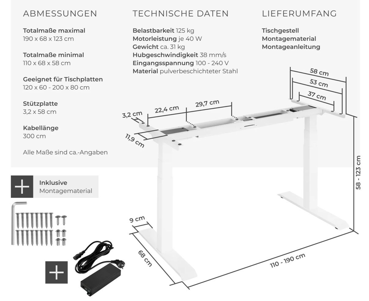 Scrivanie: Tischgestell höhenverstellbar weiss – Nuovo e nell'imballaggio originale da Fislisbach venduto da IboTrade 3