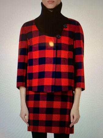 AKRIS: OVP/Rot karierte Jacke mit Kaufetikette, NP 1580, 36