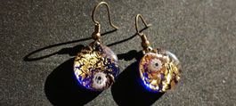 Murano Glass Drop Earrings Handmade Blue Gold Summer