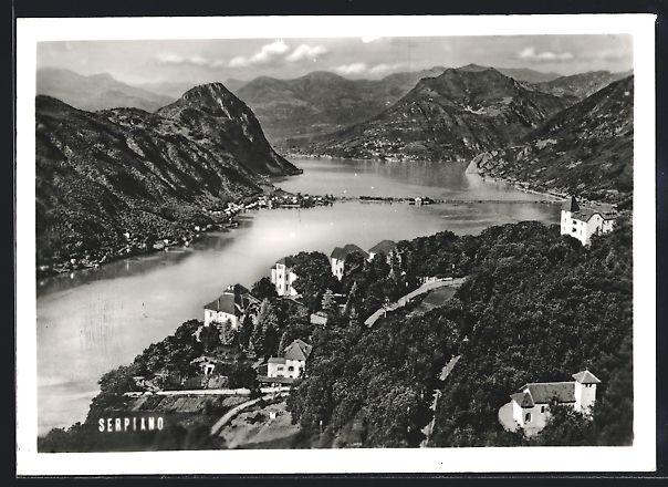 Cartoline postali: Serpiano, Ortsansicht mit Panoramablick  – Usato da Berlin venduto da bartko-reher