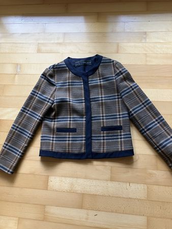 Zara kurze Jacke Nachtblau/Brauntöne kariert Gr 38
