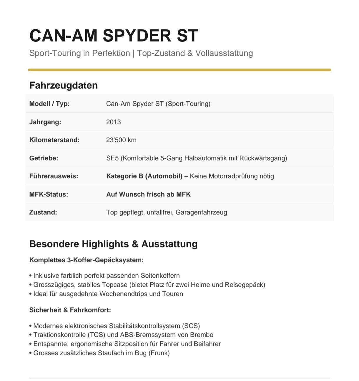 Can-Am A tre ruote: Can-Am Spyder ST-S SE 5 – Usato da Nusshof venduto da KollerR 9
