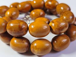 75gr Bernsteinkette 2cm Oliven 925 Sil karamell butterscotch