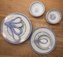 Chinesischer Reisschalen Teller mit Drachen Motiv.