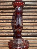 Vintage Böhmische Vase od. Kerzenständer, rot, Gravur