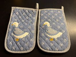 2er Set Topflappen mit Enten-Motiv, blau, neuwertig