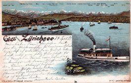 Zürichsee Litho AK 1898 von Hch. Schlumpf Nr.47
