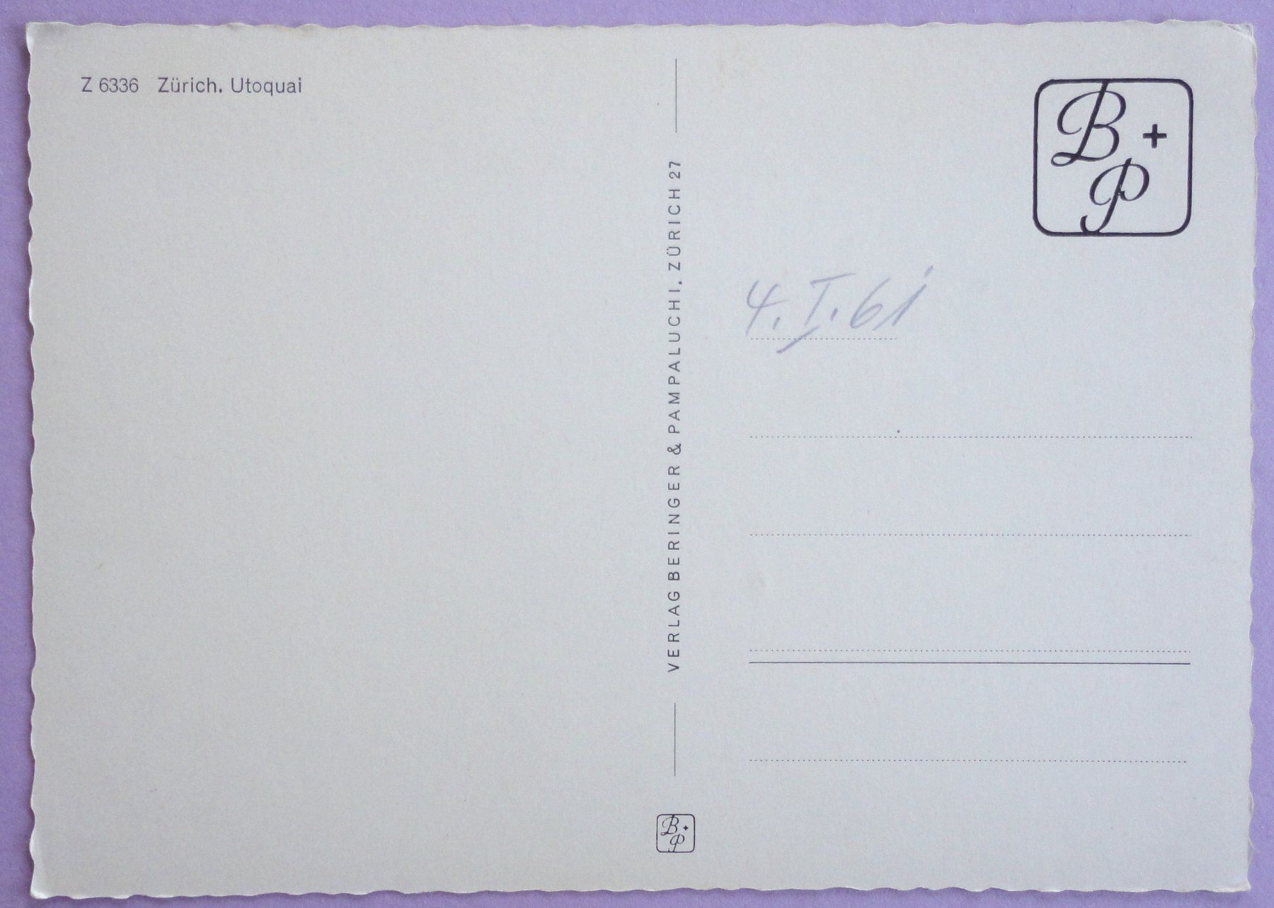 Cartoline postali: Zürich, Utoquai – Usato da Fétigny venduto da Billy2miny 1