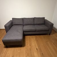 Ecksofa mit Longchair Stoff grau 240 × 160 cm 