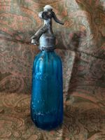 Siphon gazéificateur bleu vintage en verre inscription vi...