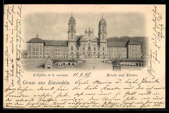 Ansichtskarten: AK Einsiedeln, Kirche und Kloster, 1897 – Gebraucht aus Berlin von bartko-reher