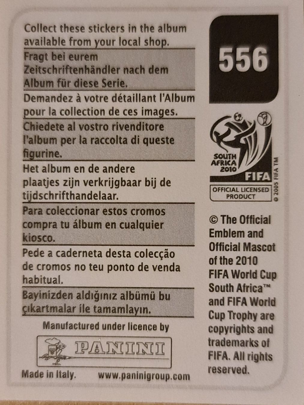 Panini Carte collezionabili: Panini WM 2010 Nr. 556 – Nuovo (secondo la descrizione) da Dintikon venduto da Prime-shop 1