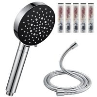Duschbrause mit Filter, 6 Strahlarten & Schlauch – Schwarz