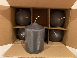 Kerzen/Stumpenkerzen/Grau/6er Pack/Neu/OVP