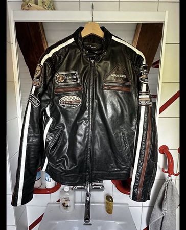 Lederjacke American Classic Grösse M schwarz weisse Streifen