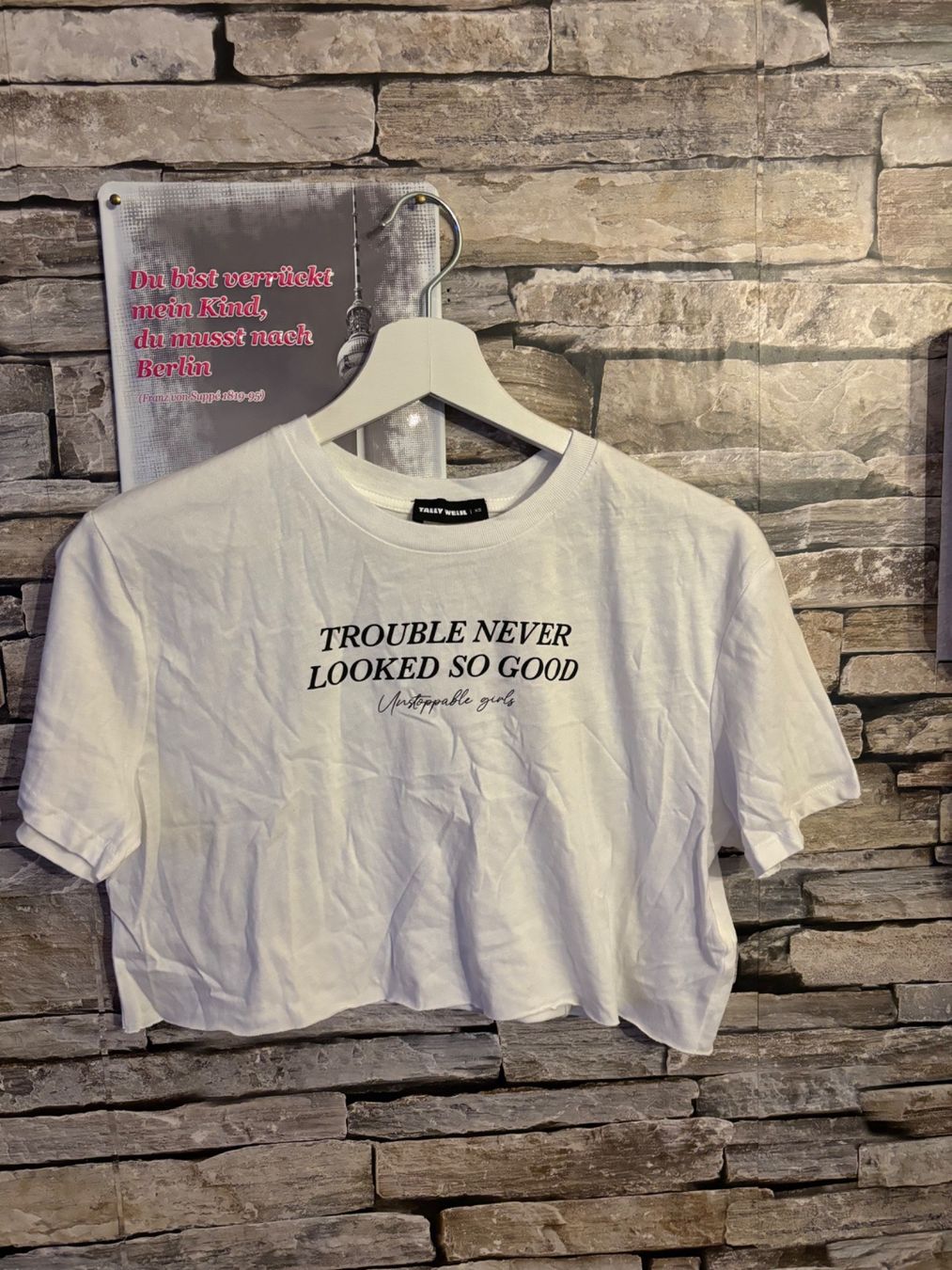 Tally Weijl Top: Crop Top weiss Gr. S statement – Usato da Wettingen venduto da Hasta80