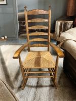 Vintage Oak Rocking Chair with Woven Seat—Cozy Home!