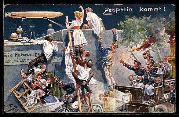 Cartoline postali: Künstler A. Thiele: Zeppelin kommt, Wit – Usato da Berlin venduto da bartko-reher