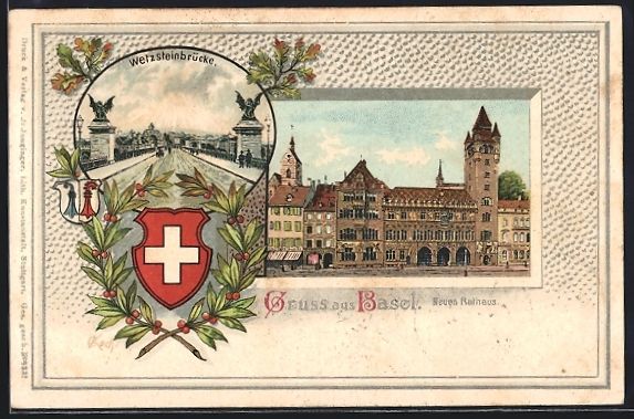 Cartes postales: Litho Basel, Neues Rathaus und Wetzstein – D'occasion à Berlin par bartko-reher