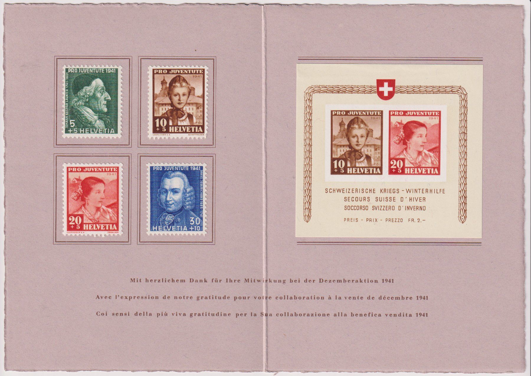 Tutti i francobolli: Pro Juventute Dankeskarte 1941 – Usato da Eschlikon TG venduto da PhilCon