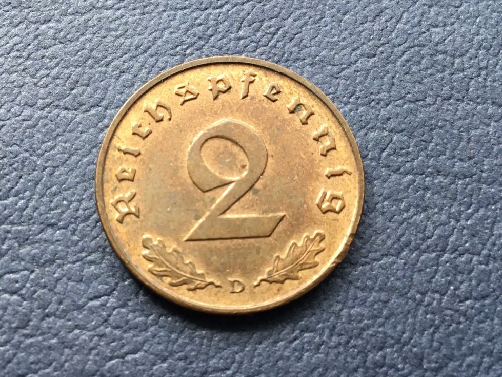 Alle Münzen: Drittes Reich 2 Reichspfennig 1939 D – Gebraucht aus St. Margrethen SG von alfapeugeot10